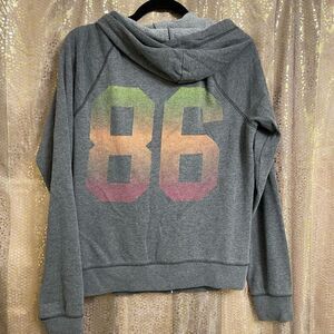VTG PINK Y2K Rainbow 86 Heather Gray Zip Hoodie Sweater Medium
